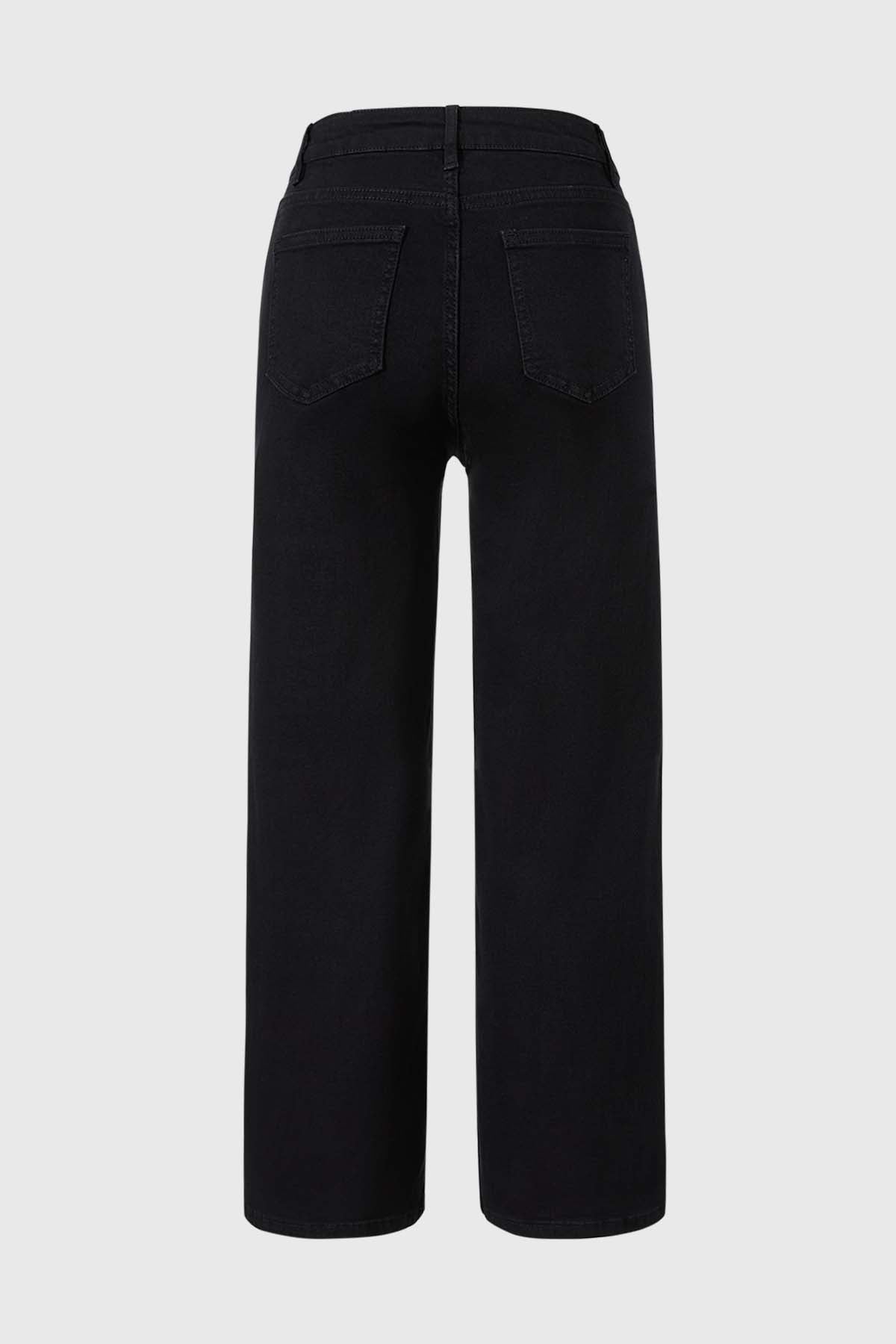 Jeans Niña Wide Leg Con Costuras Negro