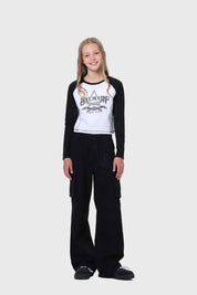Pantalón Niña Cargo Recto Pretina Elasticada Negro