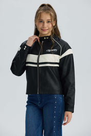 Chaqueta Niña Efecto Cuero Negro