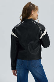Chaqueta Niña Efecto Cuero Negro