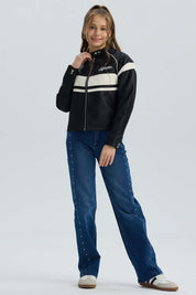 Chaqueta Niña Efecto Cuero Negro