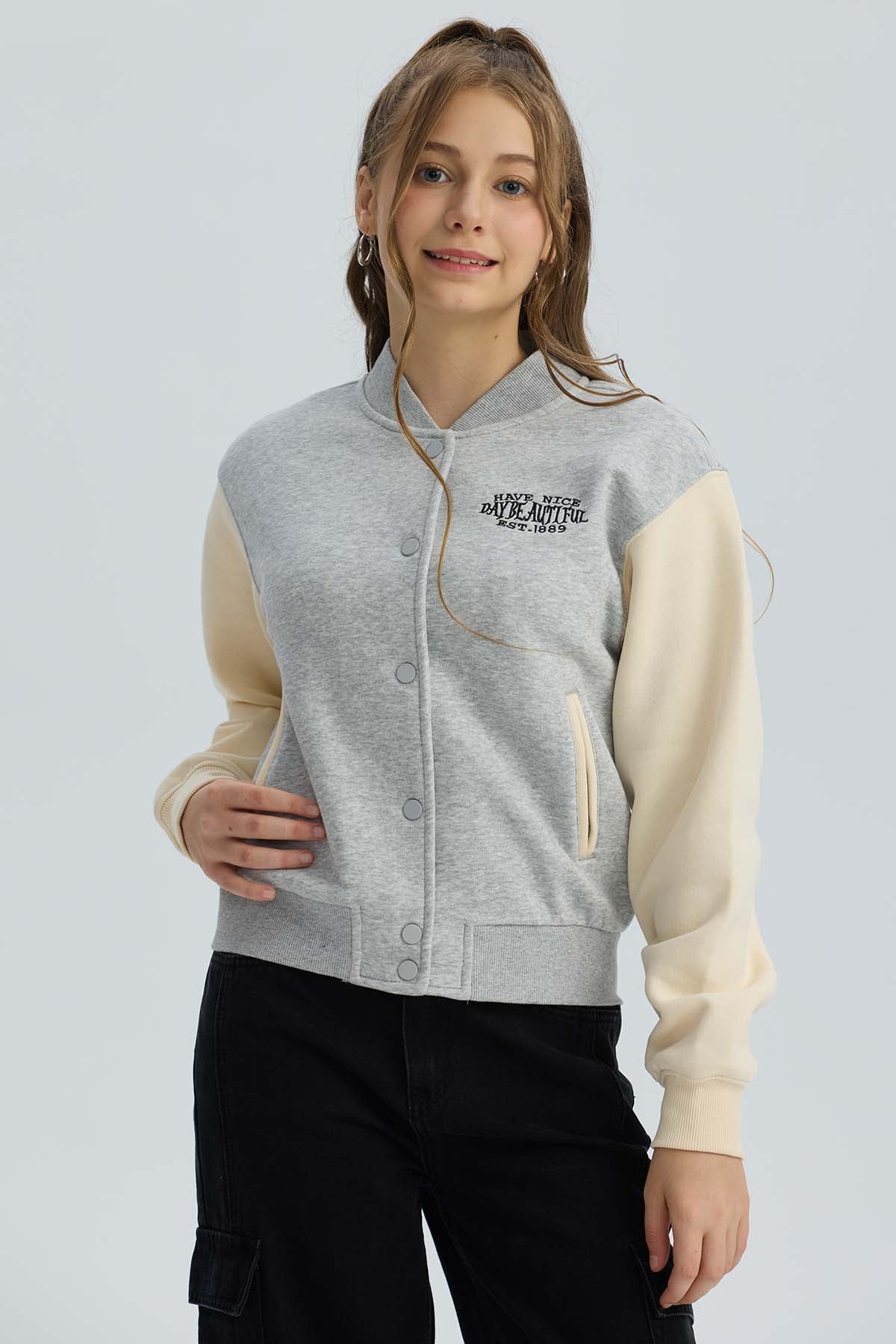 Chaqueta Niña Bomber Gris Melange