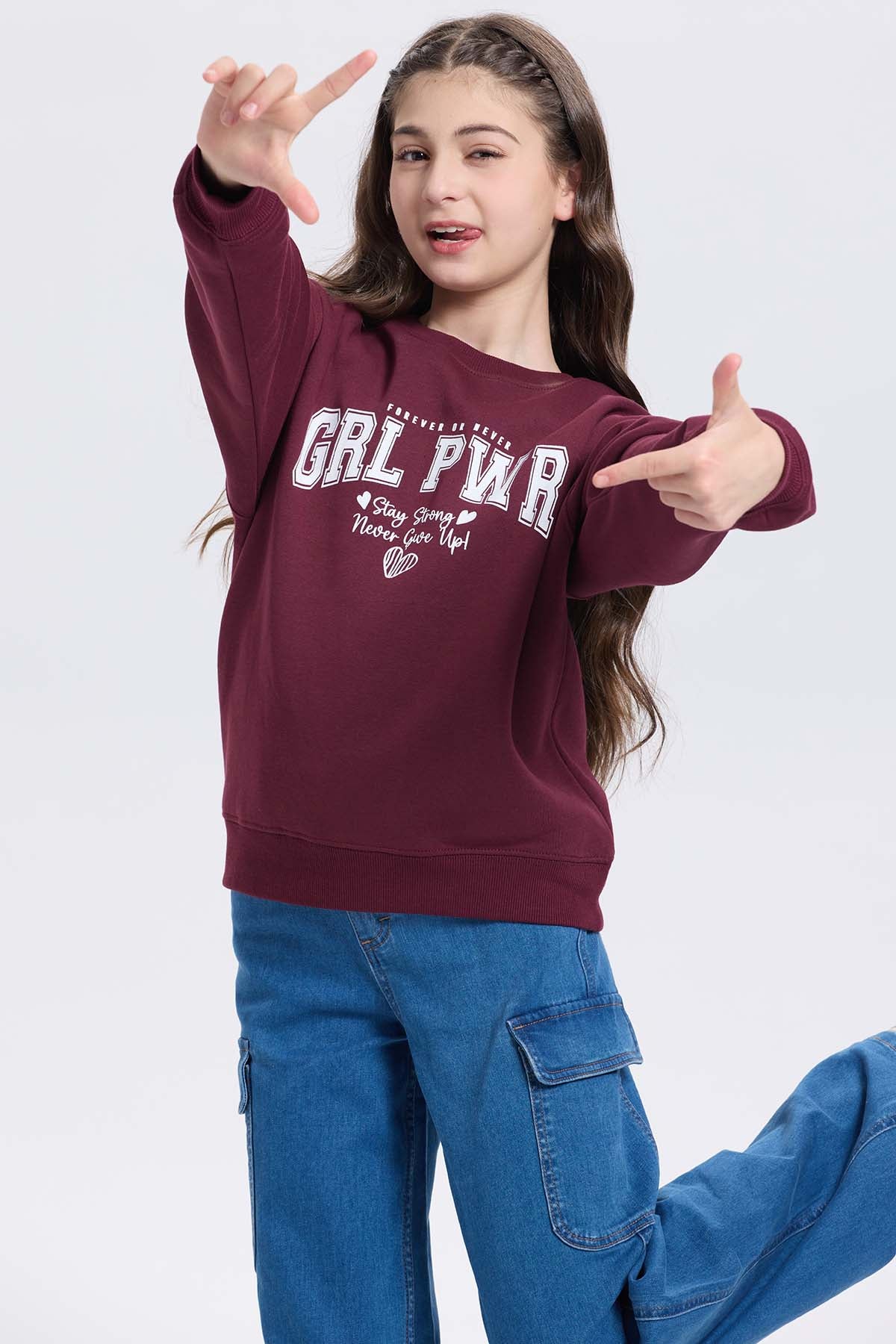 Polerón niña print básico vino