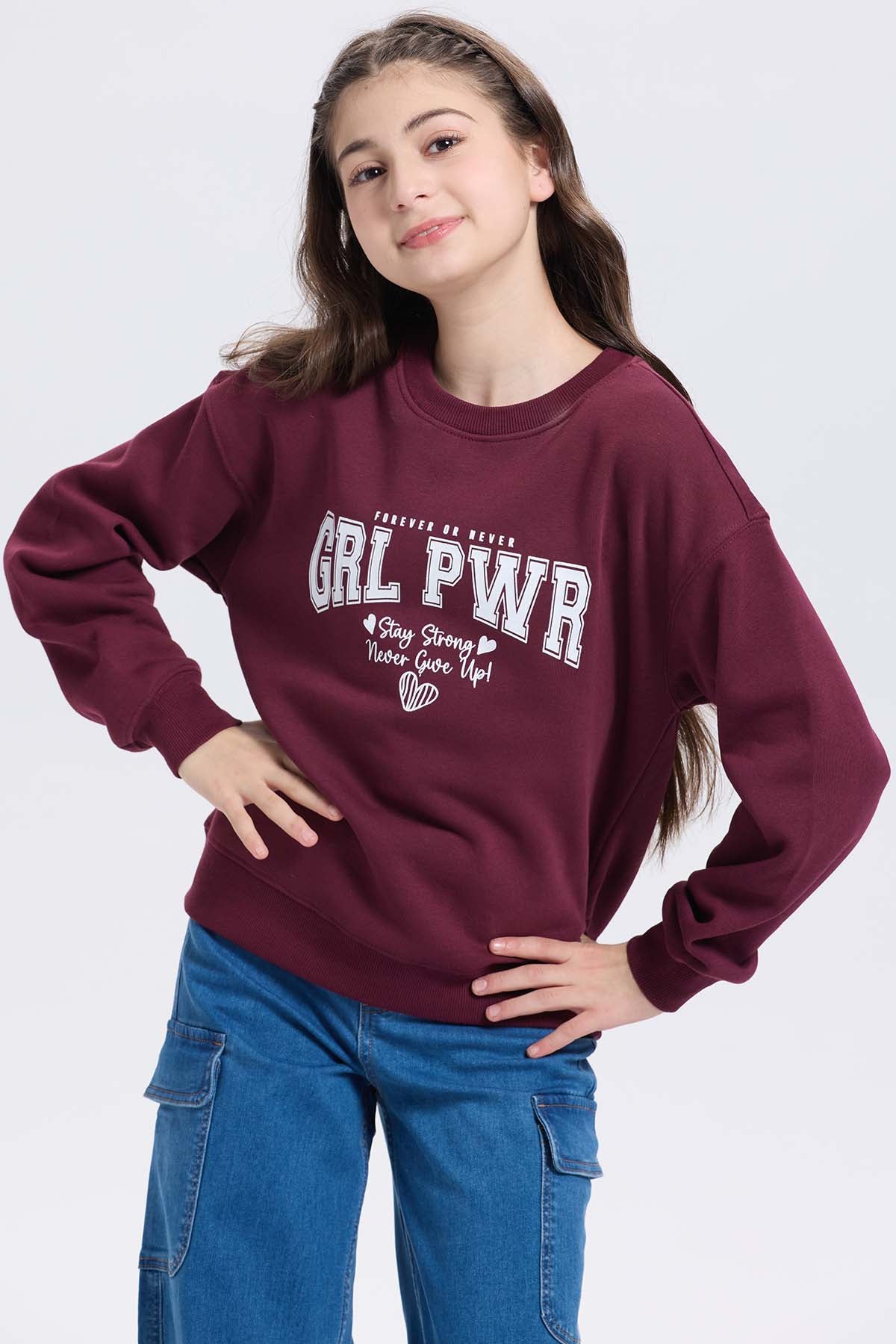 Polerón niña print básico vino