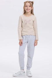 Pantalón Buzo niña Bipack Rosado liso con bolsillos