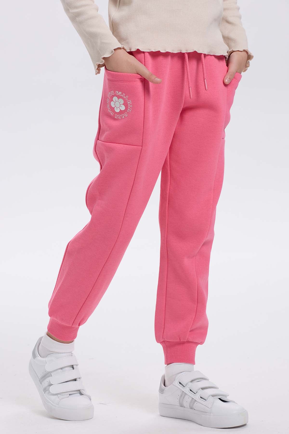 Pantalón Buzo niña Bipack Rosado liso con bolsillos