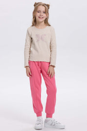 Pantalón Buzo niña Bipack Rosado liso con bolsillos