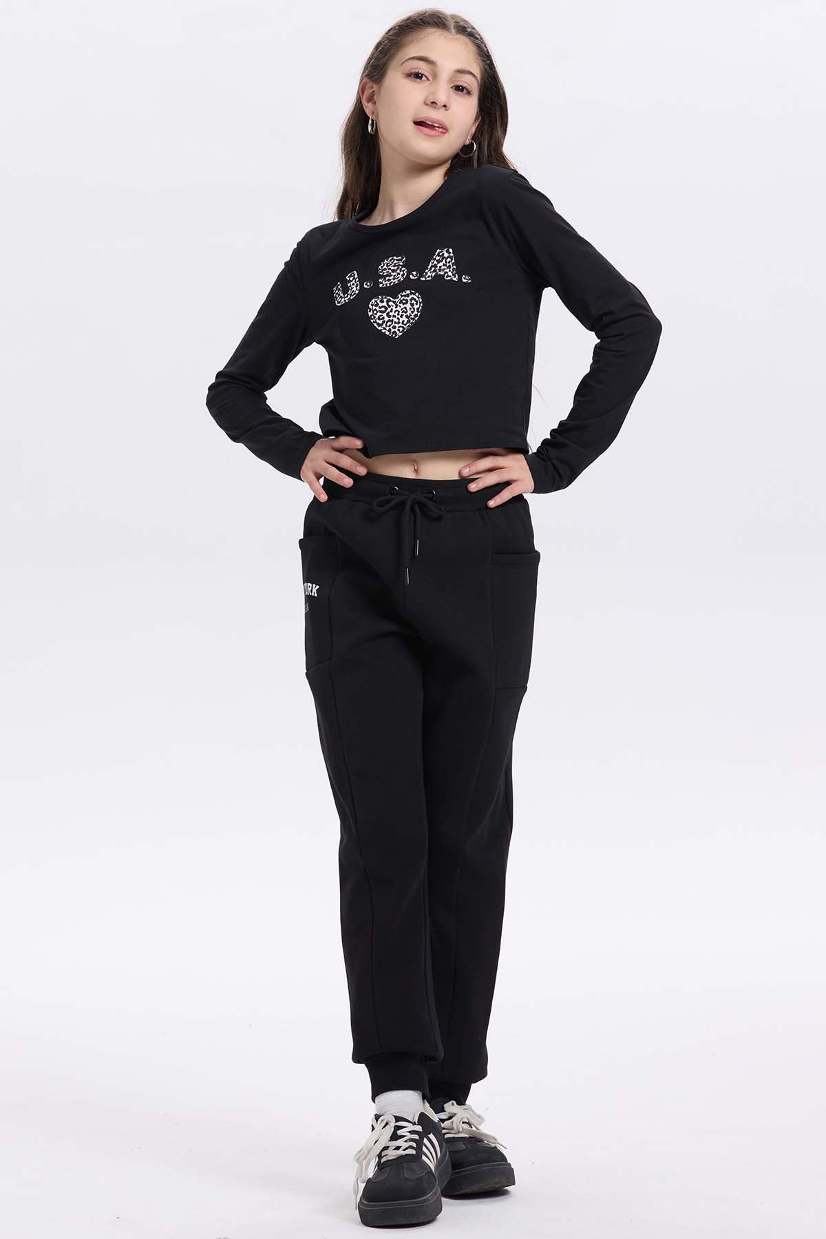 Pantalón buzo niña bipack negro