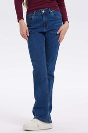Jeans niña azul básico flare de denim