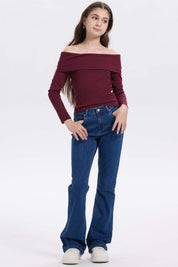 Jeans niña azul básico flare de denim