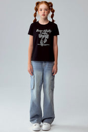 Polera Niña Básica Estampada Negro