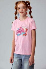 Polera Niña Básica Estampada Rosado
