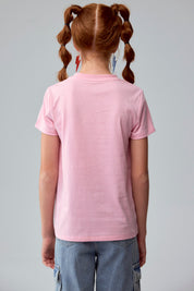 Polera Niña Básica Estampada Rosado