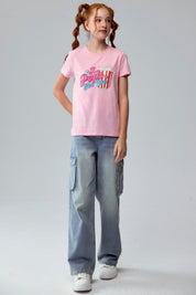 Polera Niña Básica Estampada Rosado