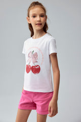 Polera Niña Básica Estampada Blanco