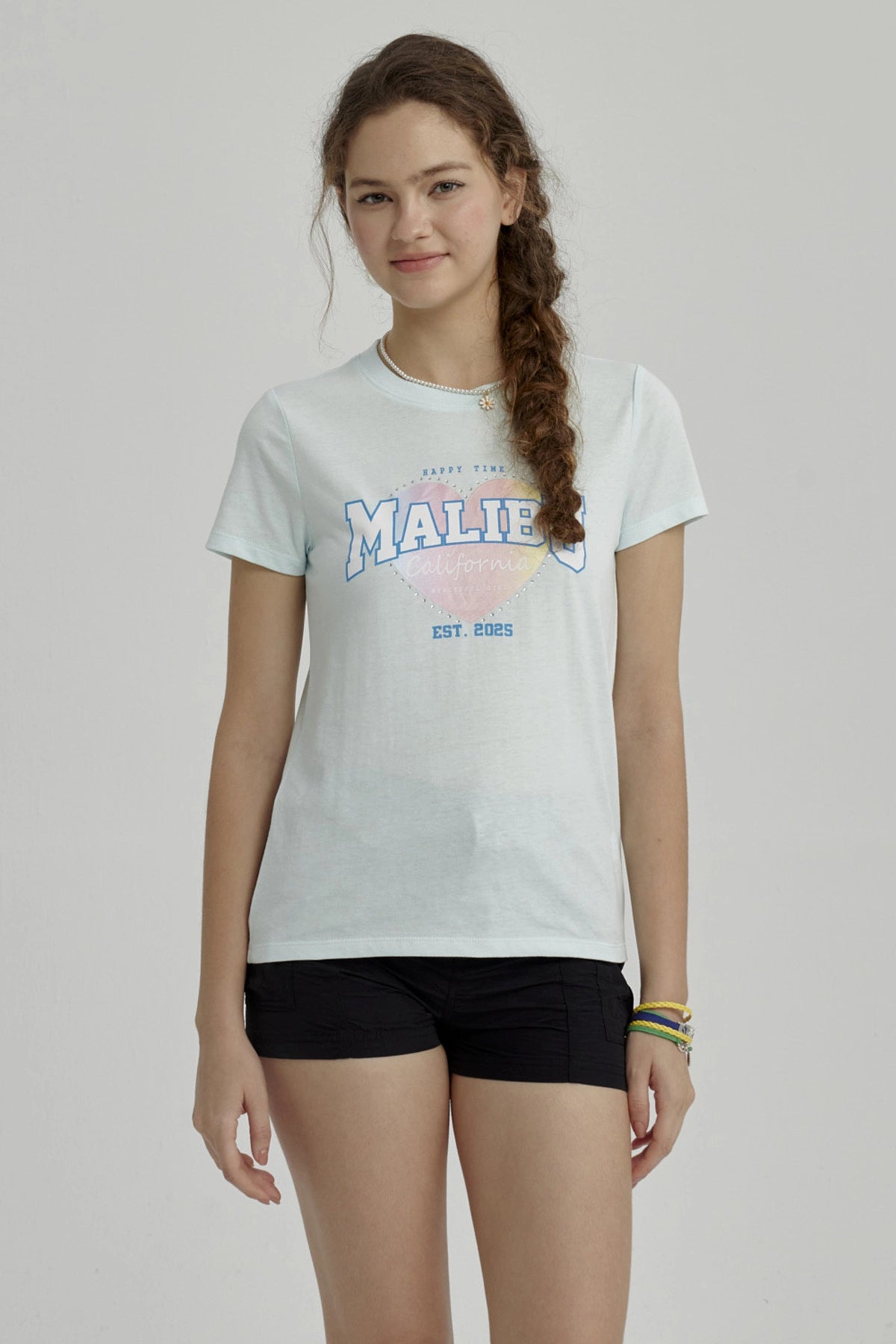 Polera Niña Básica Estampada Celeste Claro