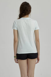 Polera Niña Básica Estampada Celeste Claro