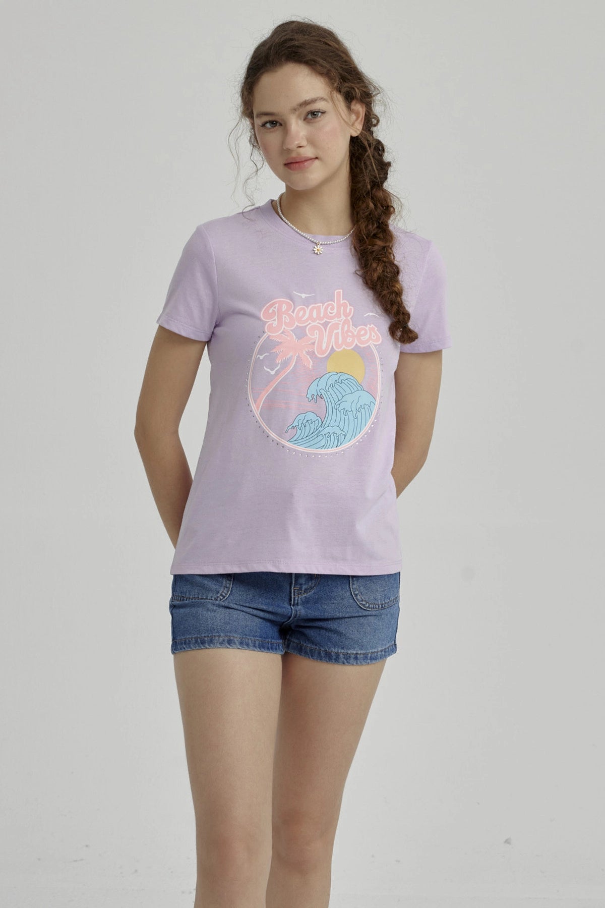 Polera Niña Básica Estampada Lila