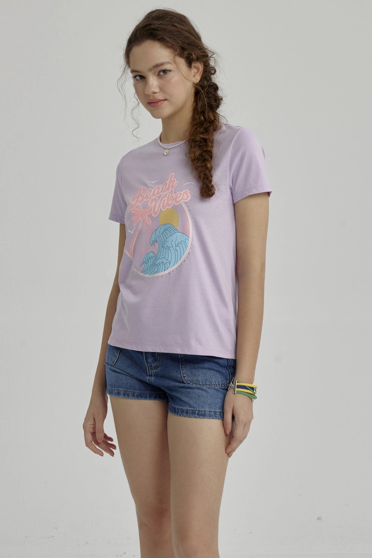 Polera Niña Básica Estampada Lila