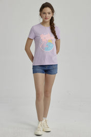 Polera Niña Básica Estampada Lila