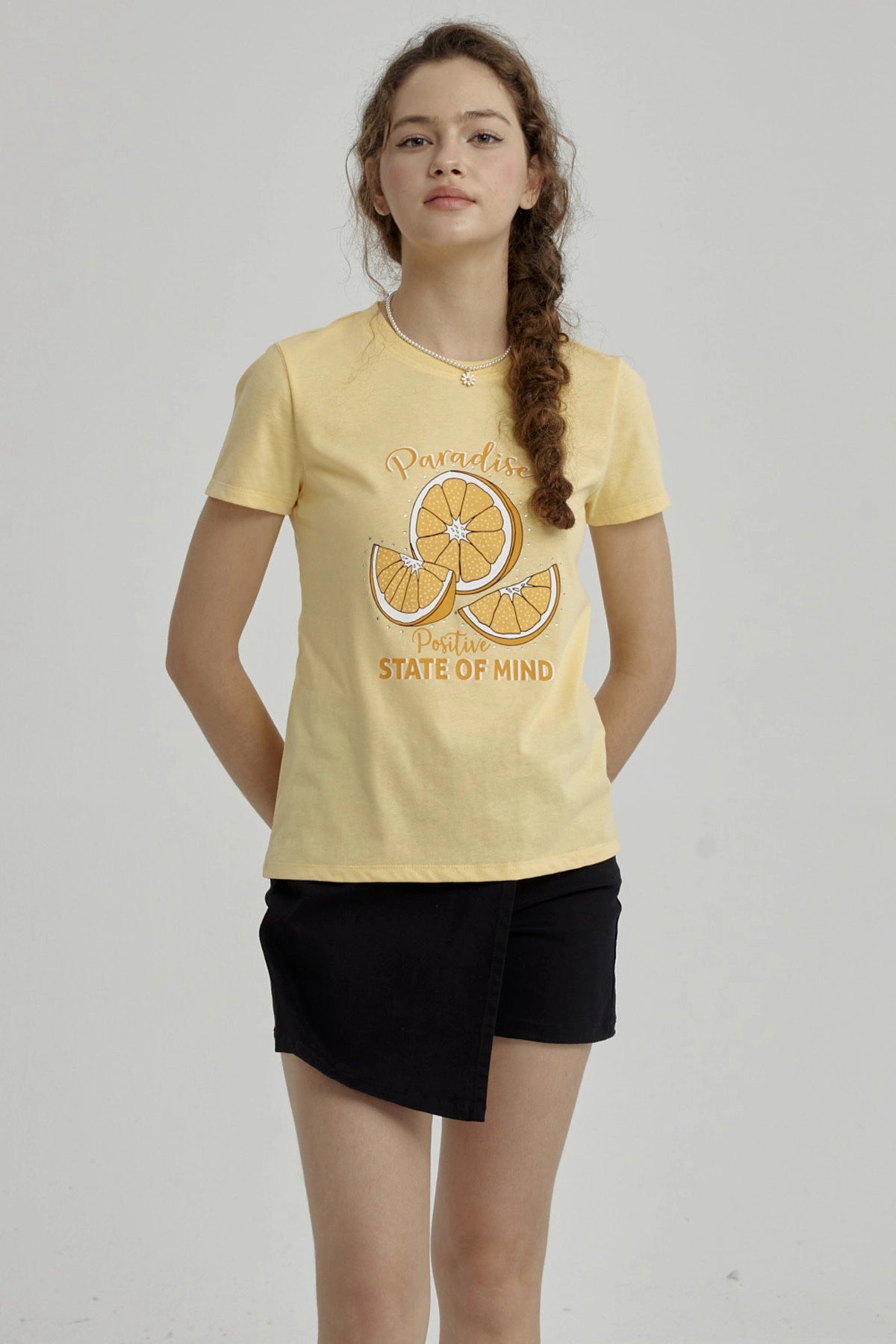 Polera Niña Básica Estampada Naranjo