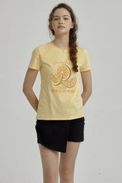 Polera Niña Básica Estampada Naranjo