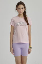 Polera Niña Básica Estampada Rosado