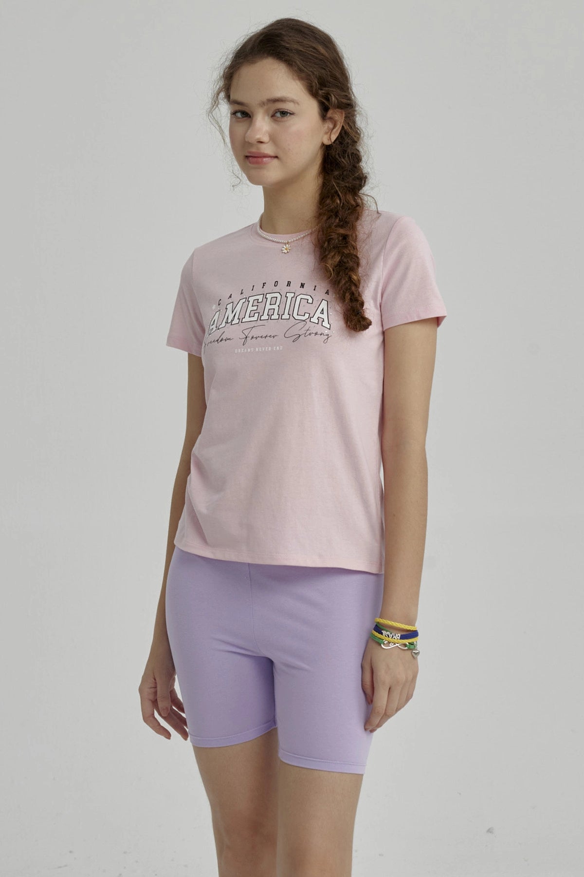 Polera Niña Básica Estampada Rosado