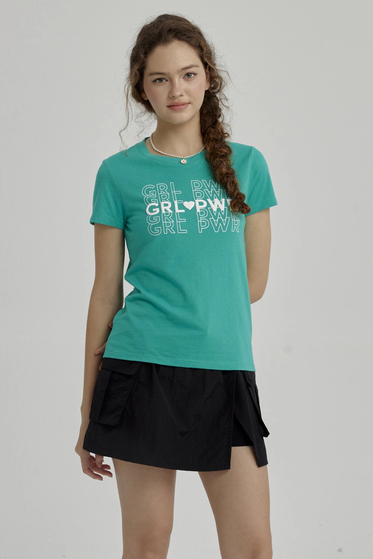 Polera Niña Básica Estampada Verde