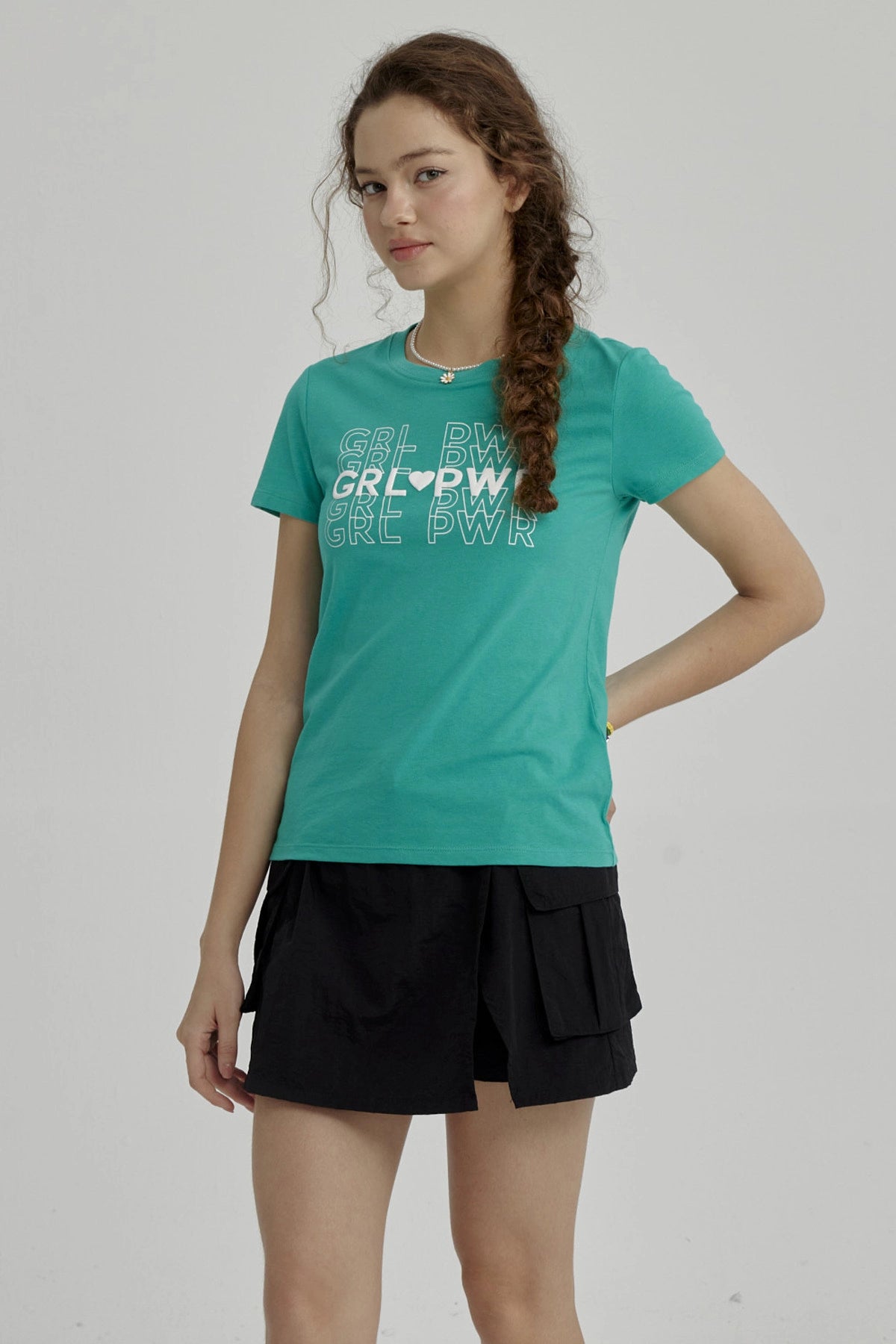 Polera Niña Básica Estampada Verde