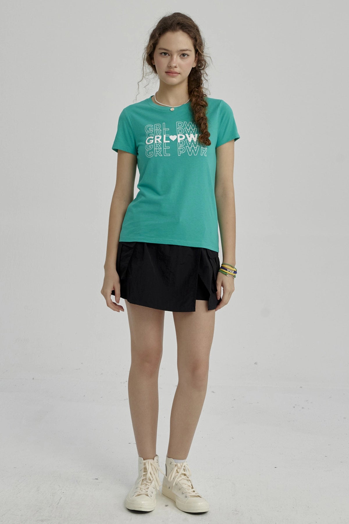 Polera Niña Básica Estampada Verde