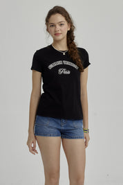 Polera Niña Básica Estampada Negro