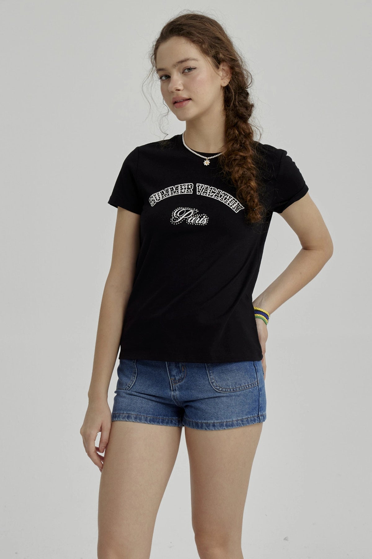Polera Niña Básica Estampada Negro