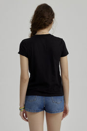 Polera Niña Básica Estampada Negro