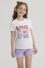 Polera Niña Básica Estampada Blanco