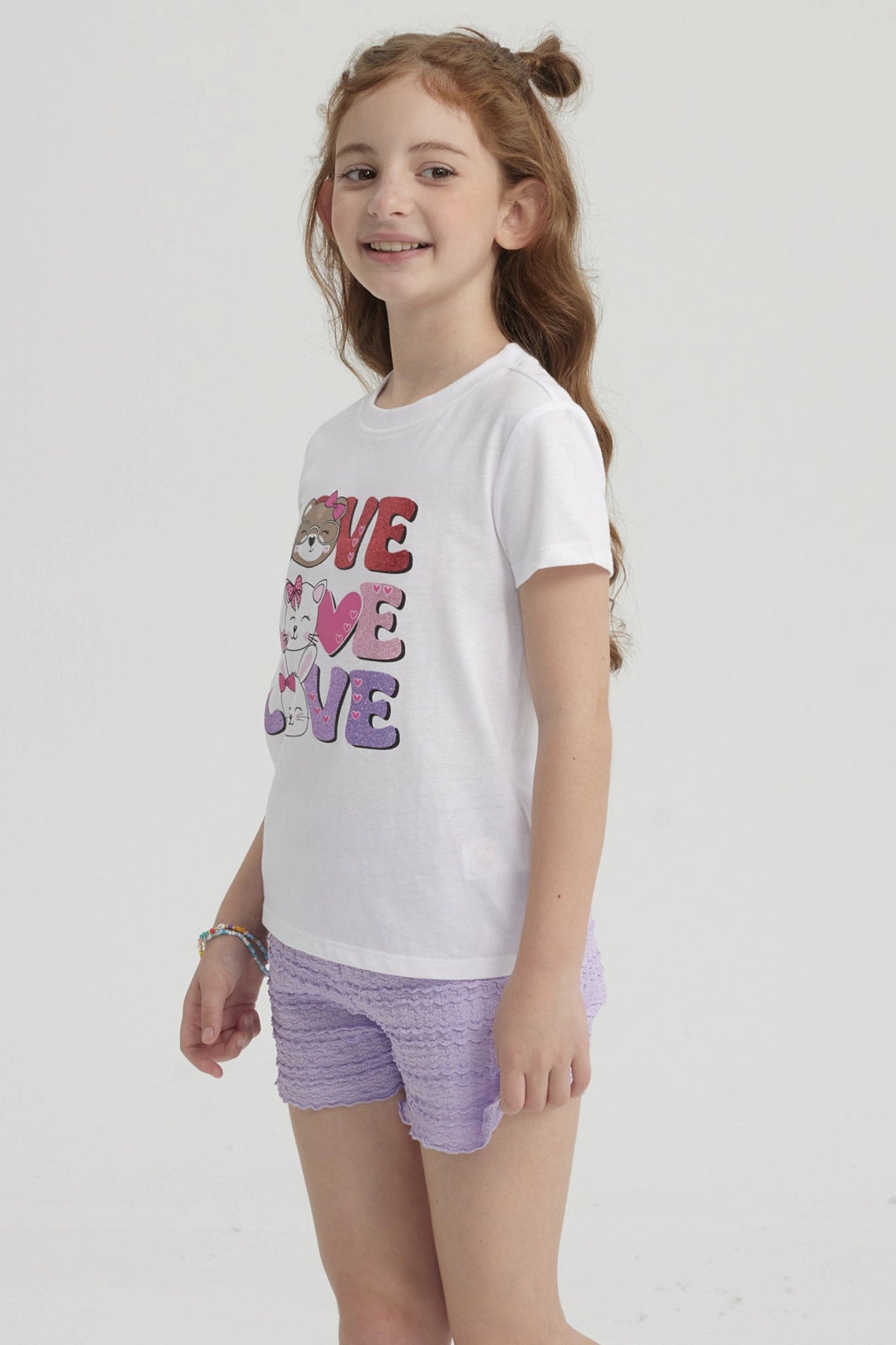 Polera Niña Básica Estampada Blanco