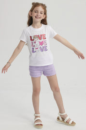 Polera Niña Básica Estampada Blanco