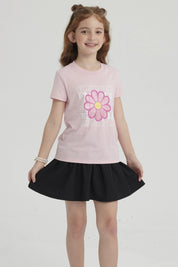 Polera Niña Básica Estampada Rosado