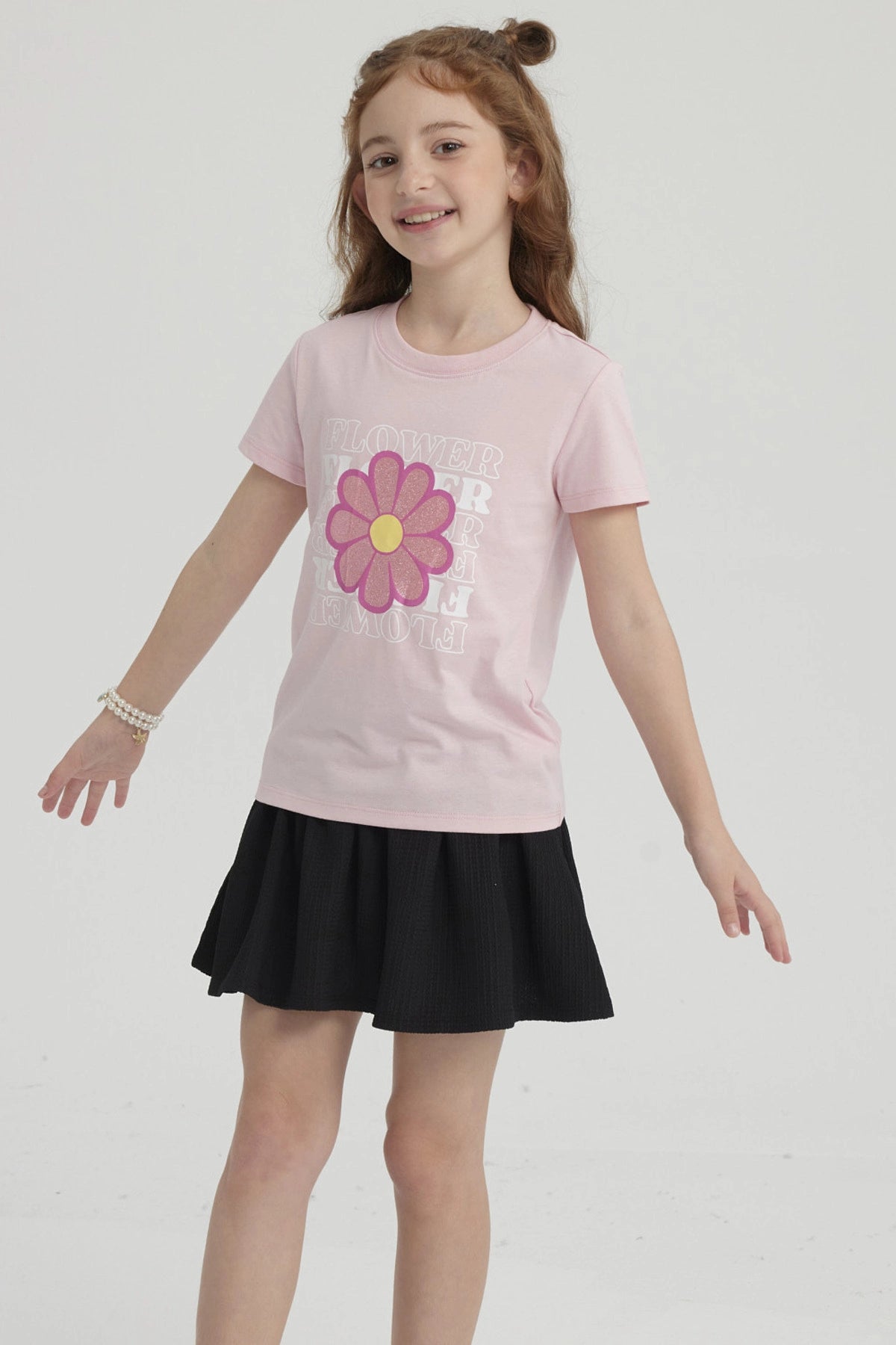 Polera Niña Básica Estampada Rosado