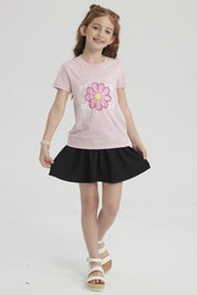 Polera Niña Básica Estampada Rosado