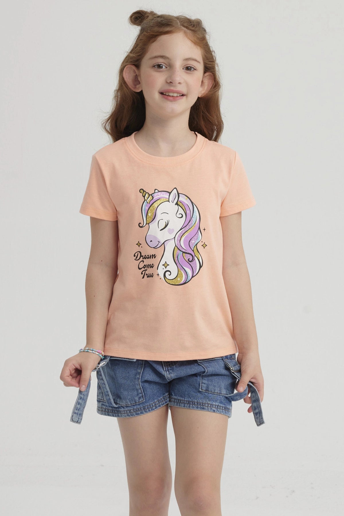 Polera Niña Básica Estampada Salmón