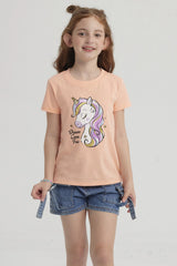 Polera Niña Básica Estampada Salmón