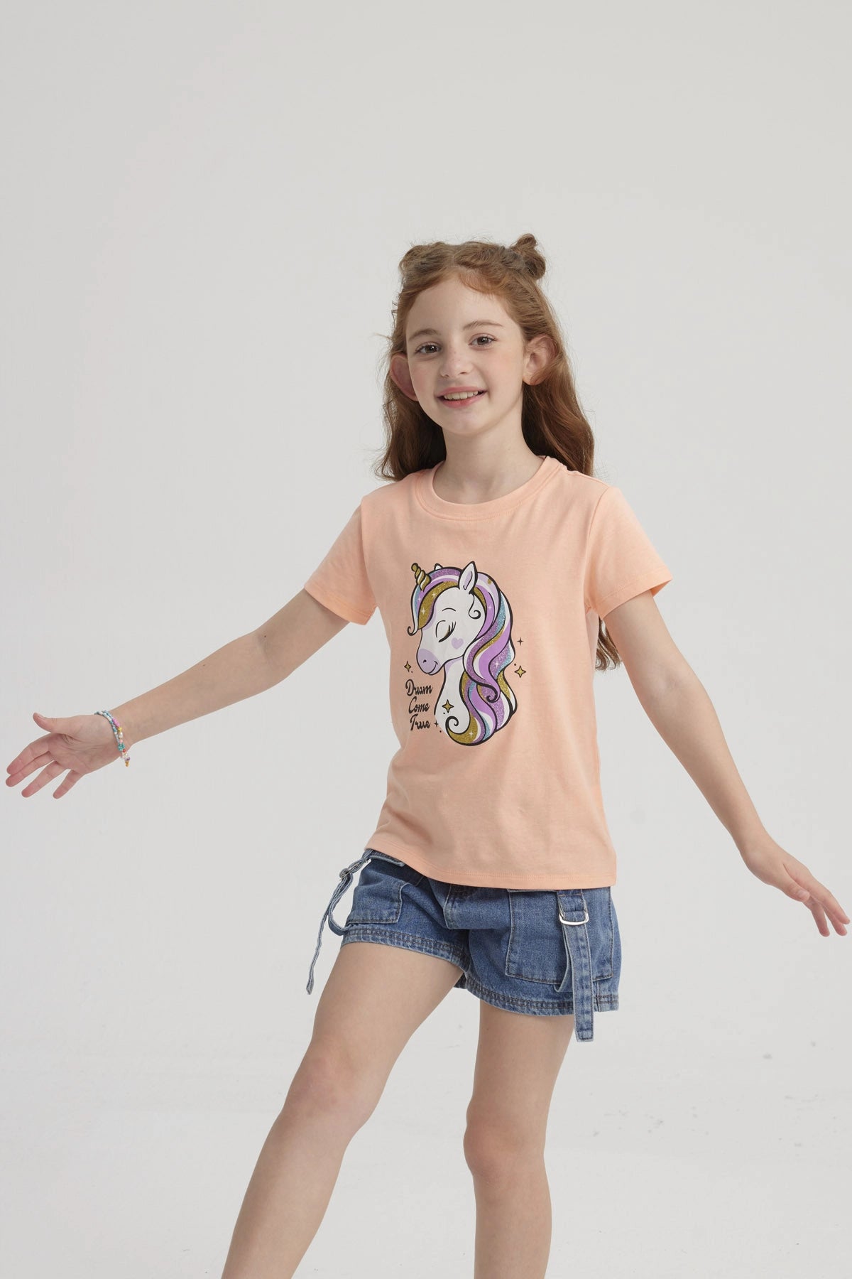 Polera Niña Básica Estampada Salmón