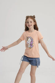 Polera Niña Básica Estampada Salmón