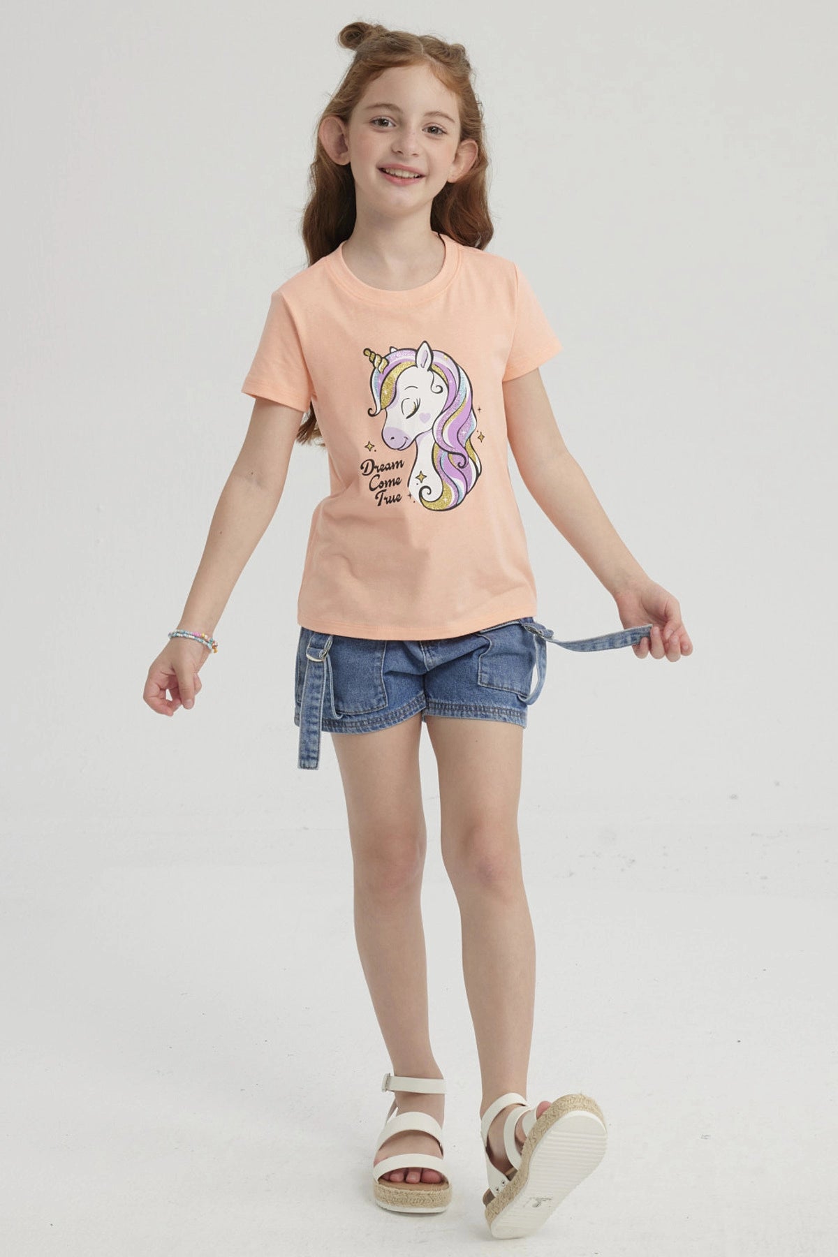 Polera Niña Básica Estampada Salmón