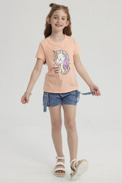 Polera Niña Básica Estampada Salmón