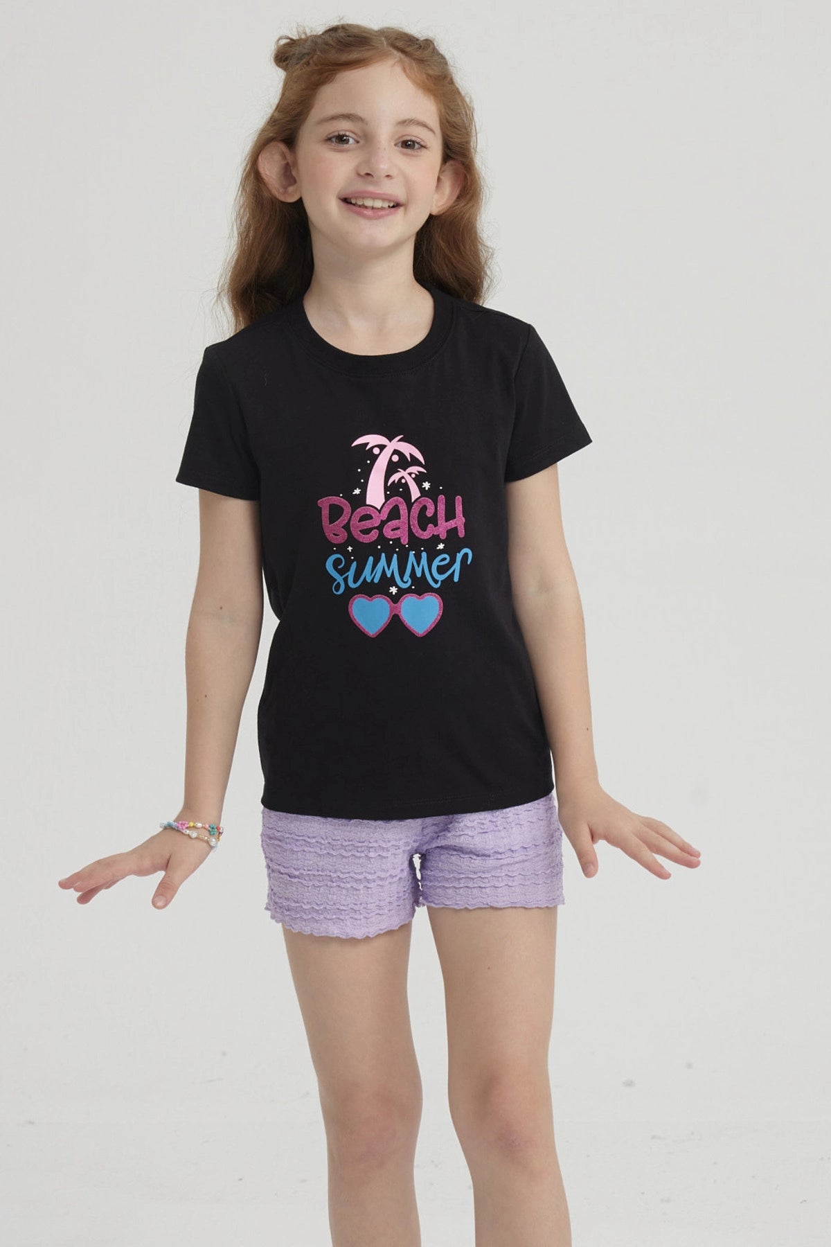 Polera Niña Básica Estampada Negro