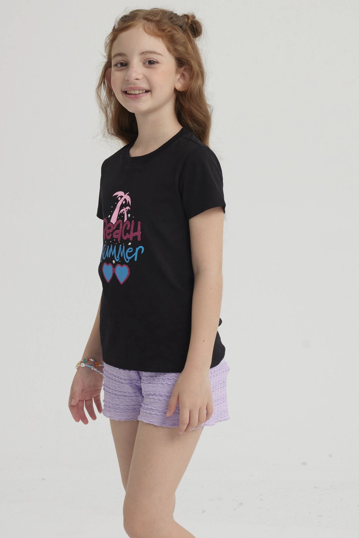 Polera Niña Básica Estampada Negro