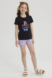 Polera Niña Básica Estampada Negro