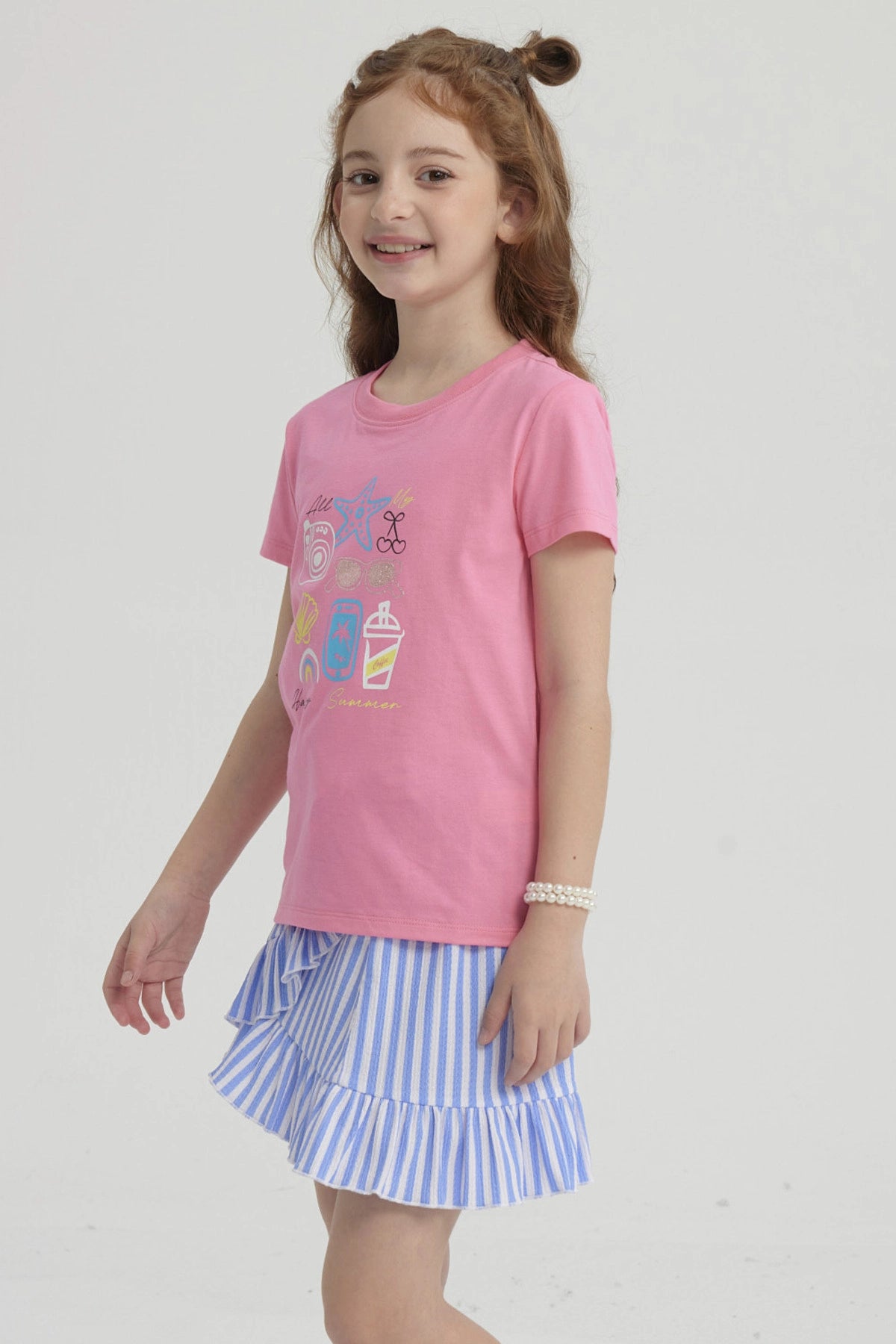Polera Niña Básica Estampada Rosado